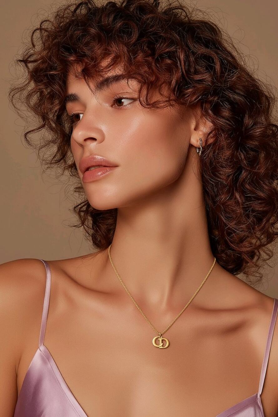 Christian Dior Vintage CD Monogram Pendant Necklace Gold Wheat Chain Signed